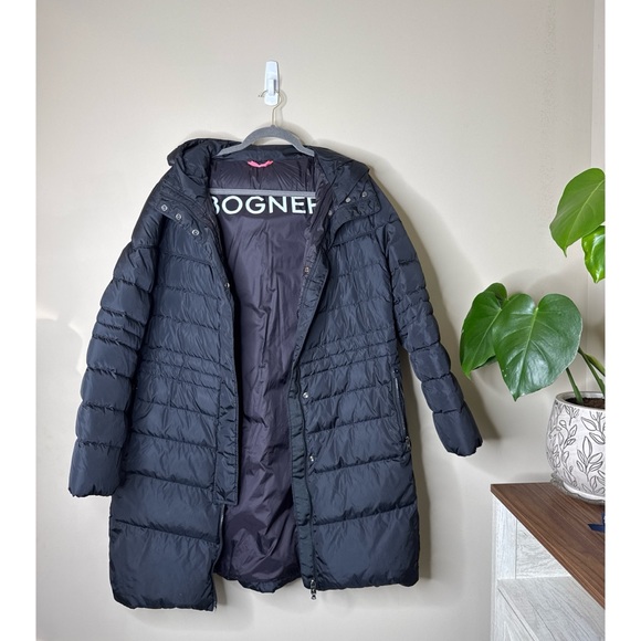 Bogner Down Filled Hooded Puffer Coat Black Mid Length Size 14 XL - Picture 1 of 6